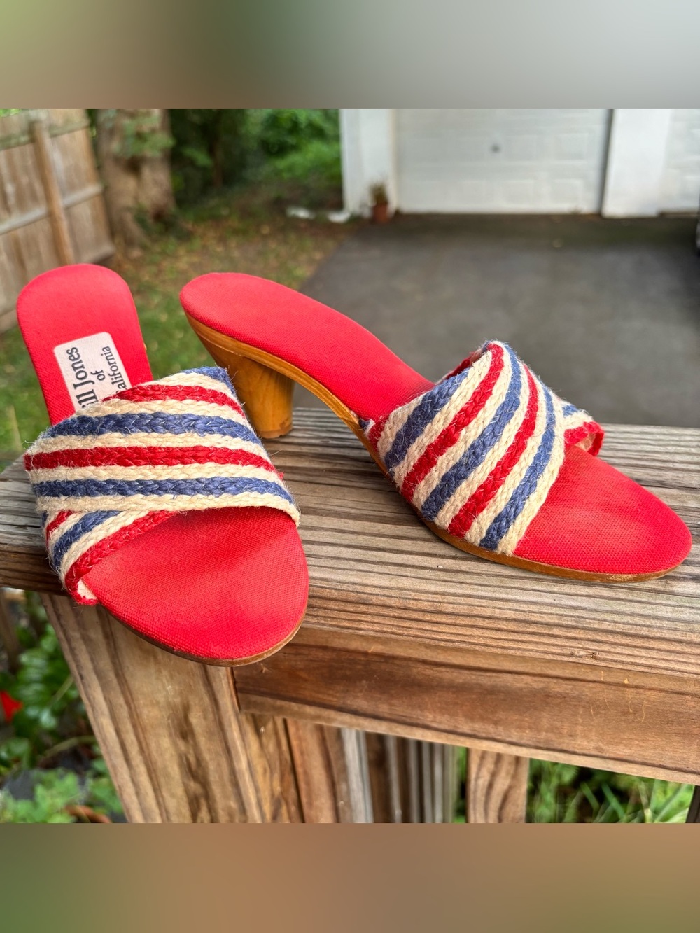 VTG Bill Jones of California Rope Espadrille Slides / Mules with Wooden Heels